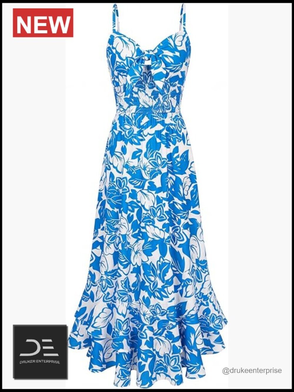 Maxi Floral Sundress Summer Beach Boho Spaghetti Strap Dress with Pockets